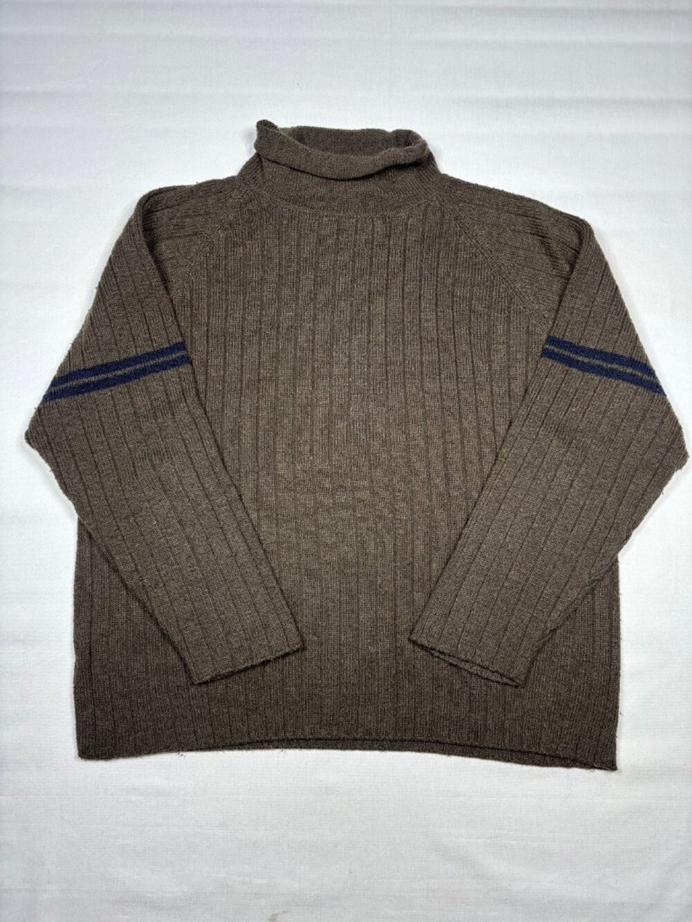 VTG 90s Bugle Boy Authentics Sweater XL Brown Ribbed Turtleneck Wool Blend Strip